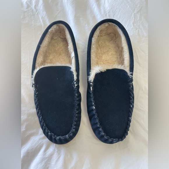 J. Crew Other - J.Crew Slippers Mens Size 12 Navy Suede Faux Shearling Lined Slip On